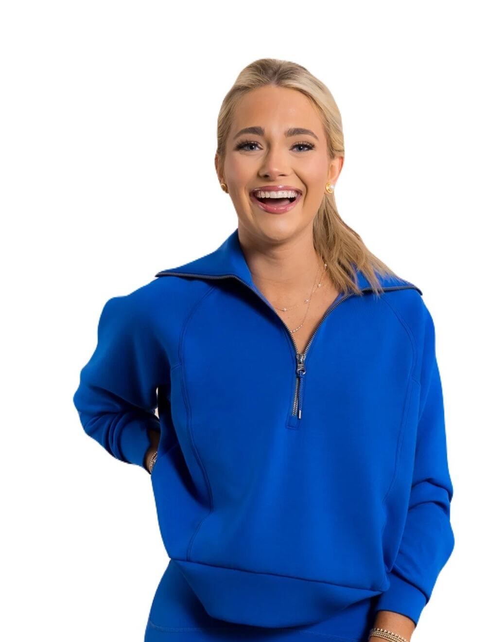 SPANX AirEssentials Blue Half Zip Pullover Sweatshirt Women’s Medium